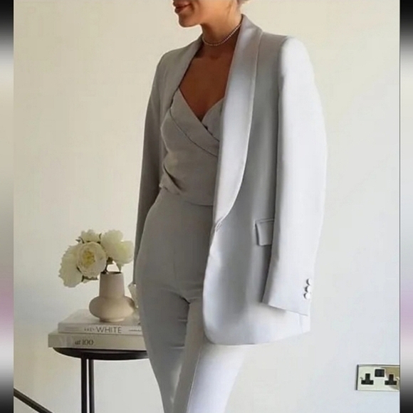 Zara * Satin Effect Blazer Gray size S New - Picture 2 of 12